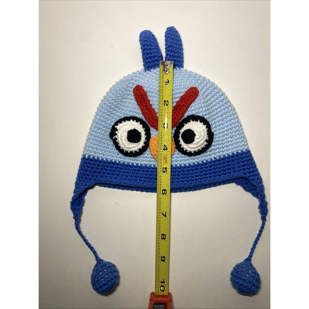 Hand & Heart Angry Birds Blue Bird Crochet Beanie Hat 100% Cotton Earflap‎ Cute